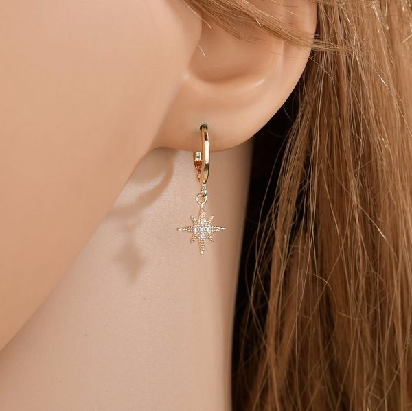 

new exquisite 925 sterling silver 14k gold asymmetric star moon zircon hoop earrings pendant earrings jewelry