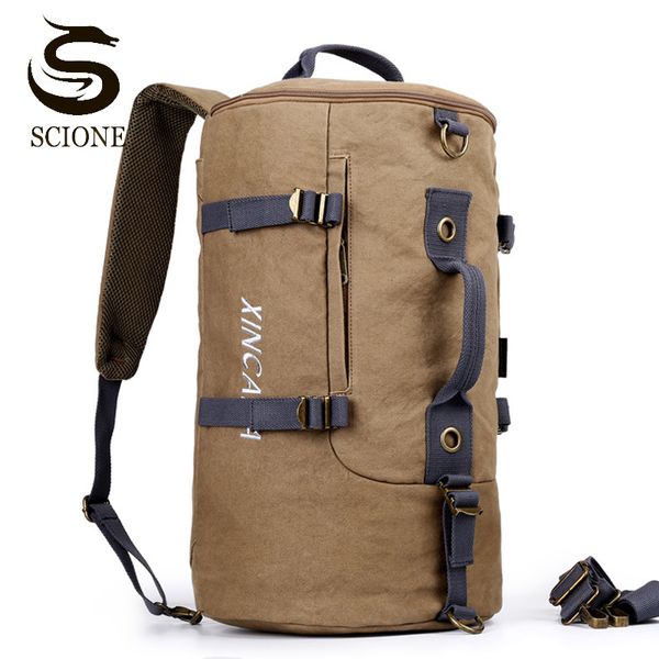 

men multifunctional canvas travel handbag large capacity outdoor bucket shoulder bags weekend duffel backpack luggage bags xa31m
