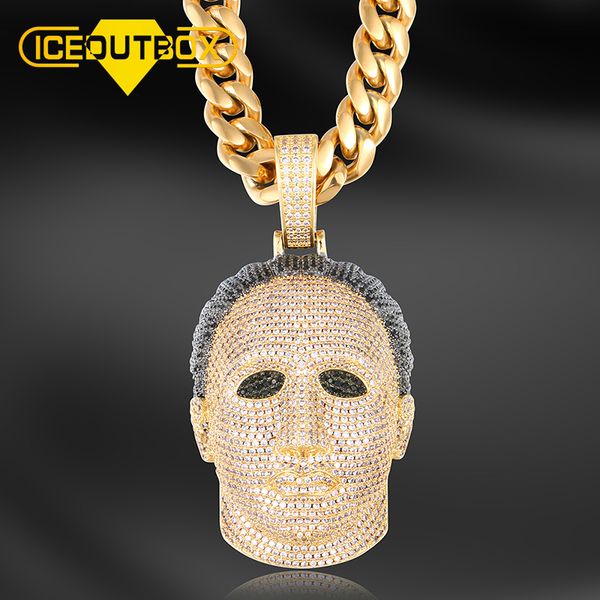 

fashion cz men head pendant necklace with cuban chain fashion gold color hip hop necklace personality jewelry gift drop shipping cx200721, Silver