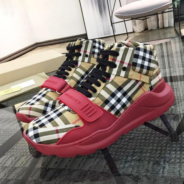 

mens boots vintage check cotton sneakers outdoor walking design lightweight shoes high lace -up casual sports men shoes, Black