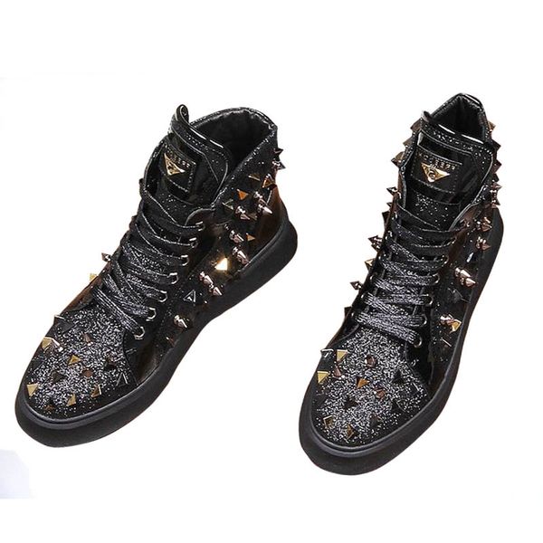 

men designer fashion rivet shoes causal flats loafers sneaker moccasins 2020 male high shoes for man sapato social masculino, Black