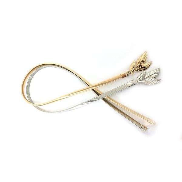 

ms fashion chain metal lady women belts elastic wedding jewelry gold silver leaf thin belt women ladies decor adjustable, Black;brown