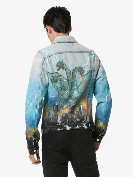 

luxury fashion european denim jacket denim motorcycle silicate printed denim jacket fashion men's and women's jacket hip-hop long, Black;brown