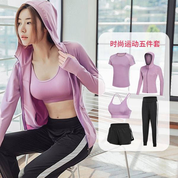 

you can buy sports yoga clothing five-piece suit pants yoga clothes tight pants women's gym running clothes tight t-shirt leggings, White;red