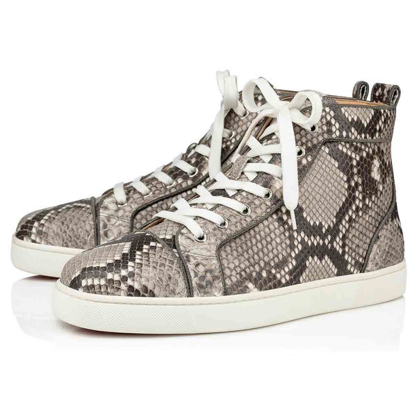 

20s new season's men's high shoes orlato flat red bottom genuine leather python ghost luxey paris shoes grey color with box, Black