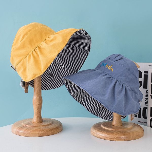 

children's solid color embroidered letter empty sunscreen hat summer cotton thin sunscreen hat for children boys and girls, Blue;gray