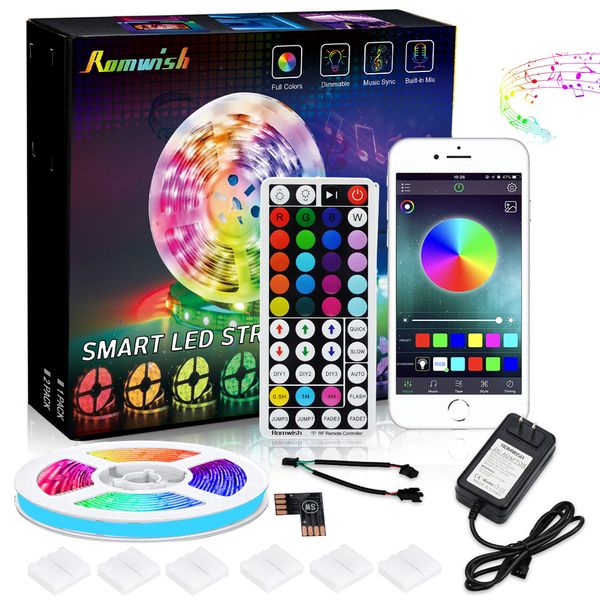 Розничная Box SMD 5050 Светодиодные полосы света RGB Kit Non-водонепроницаемый 300LEDs Bluetooth App 44 Ключи РФ Пульт дистанционного управления 12V 5A Источник питания