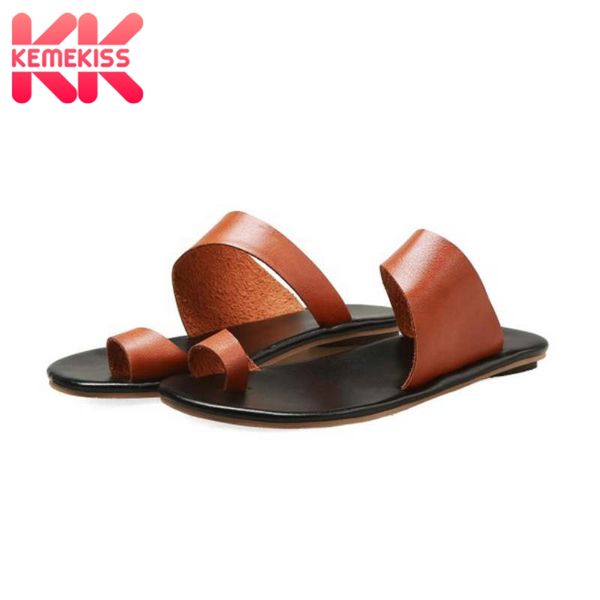 

kemekiss plus size 33-43 women sandals shoes fashion summer slippers shoes women solid color flat round toe ladies' footwear, Black