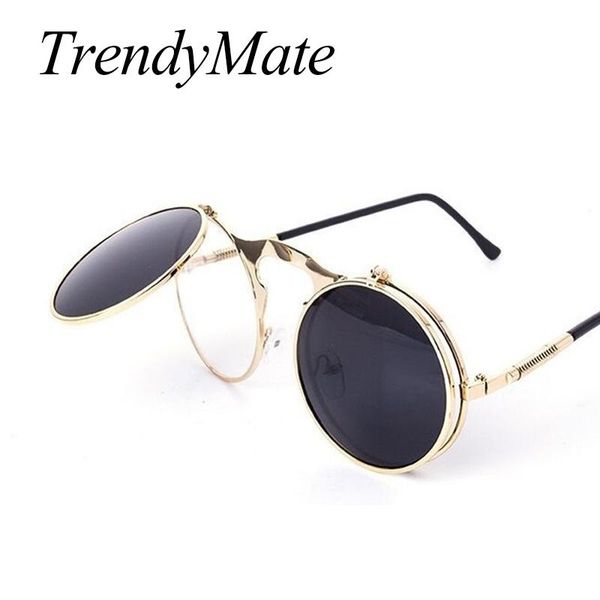 

2020 steampunk round sunglasses women designer steam punk metal sunglasses men retro sun glasses masculino m009, White;black
