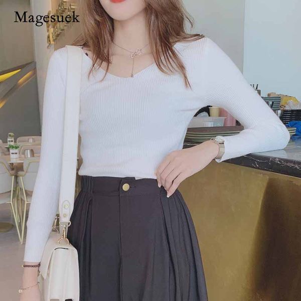 

winter slim bottoming pullover korean office lady autumn v-neck sweater women fashion knit long sleeve sweater clothing 10354, White;black