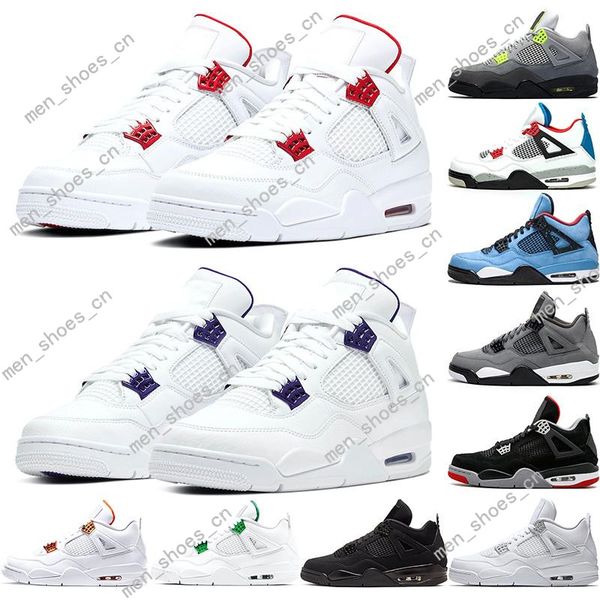 

2020 neon reflective basketball shoes mens 4 4s metallic green splatte new release black cat bred women sports sneakers trainer #002