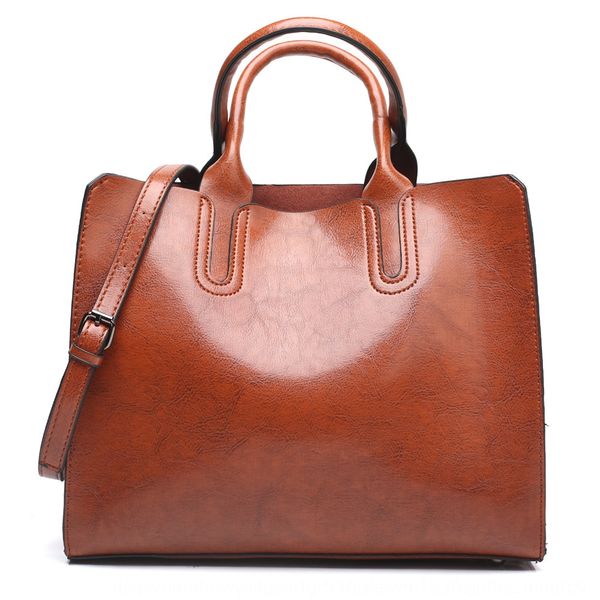 

wax leather 2019 hand shoulder new women's portable women's fashion tote bag shoulder bag, White