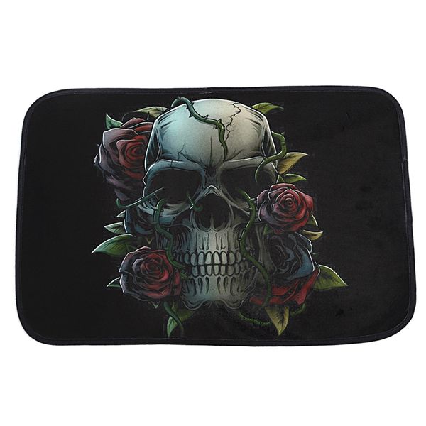 

home decoration skull rose rug carpet bedroom/bathroom floor mat 40*60cm black+red