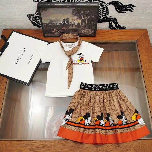 

2020 girls clothing set short sleeve skirt 2pcs children outfit, White