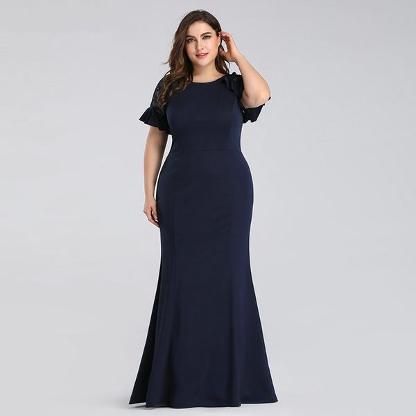 

plus size evening dresses long 2020 navy blue lace sleeve mermaid wedding guest gowns ever pretty elegant evening gowns, White;black