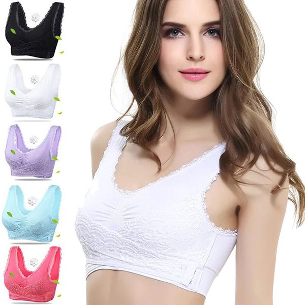 

женщины фронт креста стороны пряжки lace собранная спорт бюстгальтер беспроводной фитнес нижнее белье xr-hot, White;black