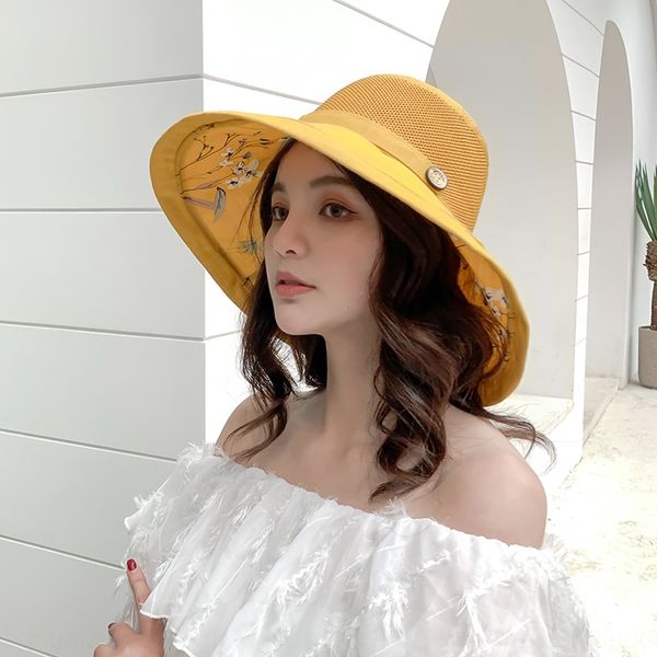 

l6qv5 dongyun new fisherman sun sun style big edge sunshade female summer travel sunscreen fisherman printed basin hat tide folding cloth ha, Blue;gray
