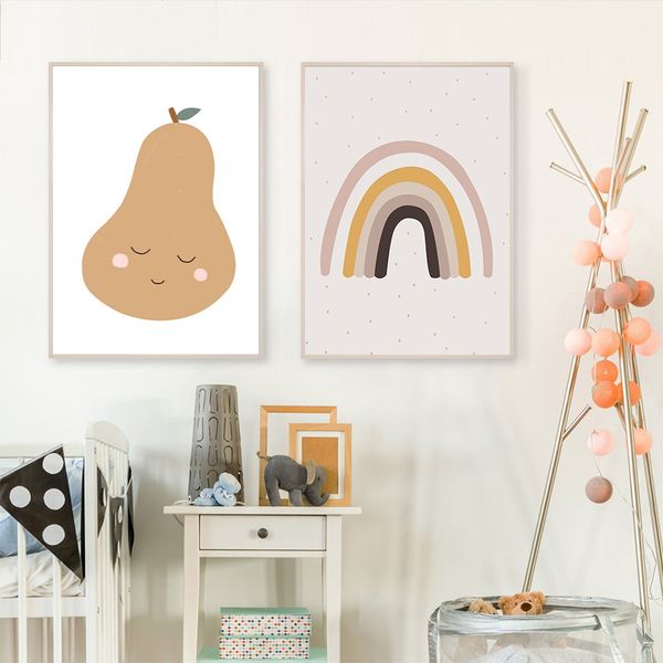 

boho style cartoon pear art poster paintings rainbow canvas prints nursery wall art posters nordic kids room decoration pictures