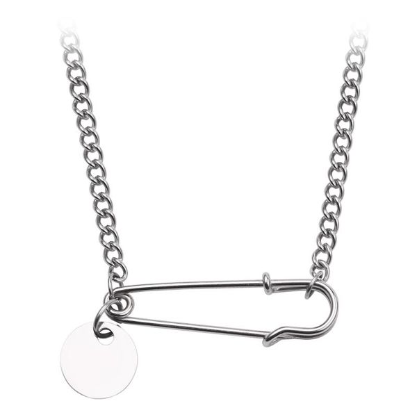 

simple delicate silver color necklace women men gift jewelry silver color safety round pin link chain necklaces accessories