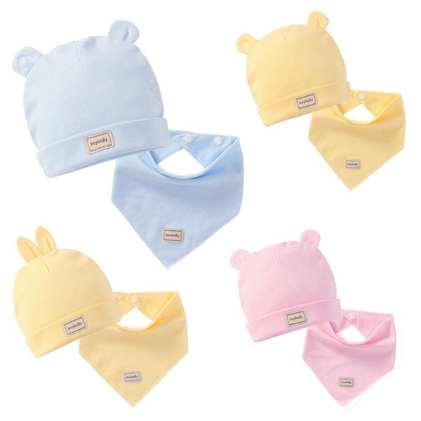 

cute kids hat cap with bibs candy solid colors boys girls baby hats cotton born baby hat bibs toddler infant caps, Yellow