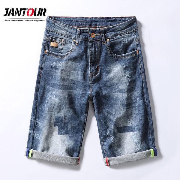 

men's jeans brand summer stretch short fashion casual straight fit elastic denim shorts male clothes 28-40, Blue