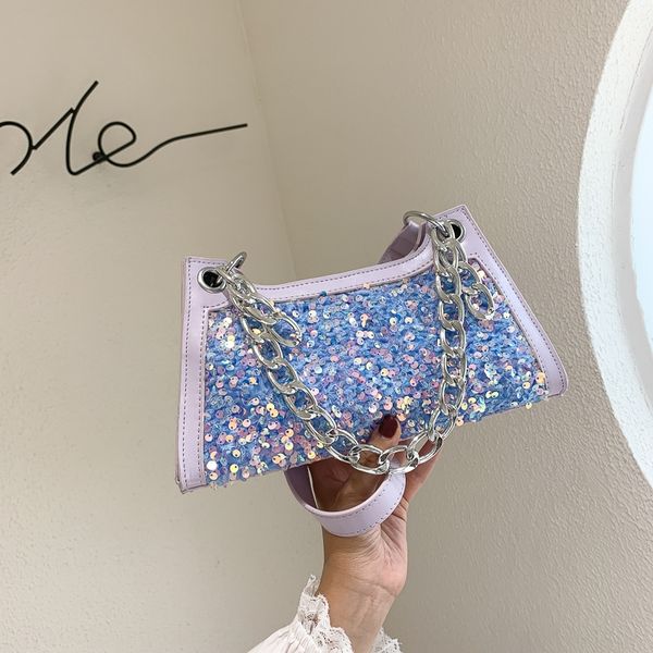 

net red sequins small women's 2020 summer new fashion all-match shoulder chain armpit magic shoulder small magic bag stick bag, White