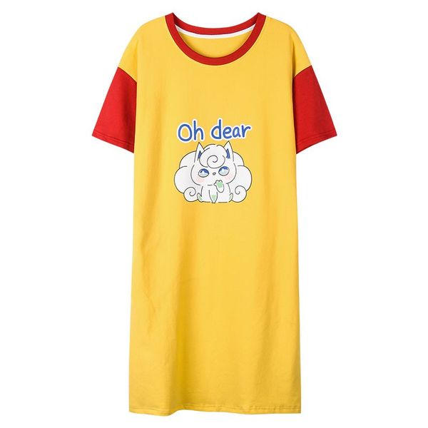 

summer nightdress sweet cute cartoon print women's night dress simple round neck short sleeve sleep dresses vestidos, Black;red