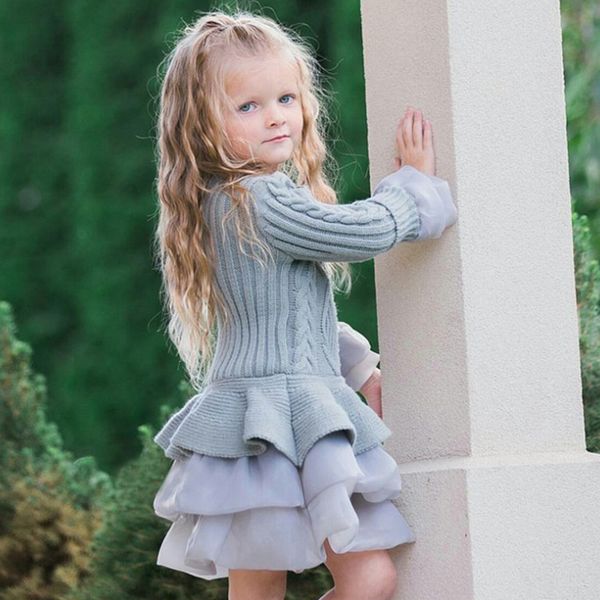 

thick warm girl dress christmas wedding party mini dresses knitted chiffon winter kids girls clothes children clothes girl dress, Red;yellow