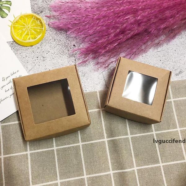 

50pcs kraft paper box transparent pvc window soap boxes jewelry gift packaging box wedding favors candy