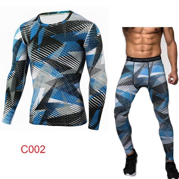 

running sets men's sportswear super cool camouflage clothing compression sport leggings t-shirt set long sleeves jogging training cloth, Black;blue