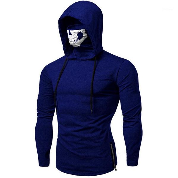 

mens sweatshirt hoodies mask skull pure color pullover long sleeve hooded sweatshirt blousec long sleeve mens hoodies1, Black