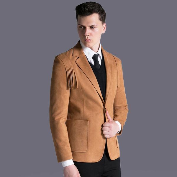 

новое прибытие замши mens blazer luxury one button solid slim fit кисточкой blazer мужчины высокого качества европа vintage пром пиджаки, White;black