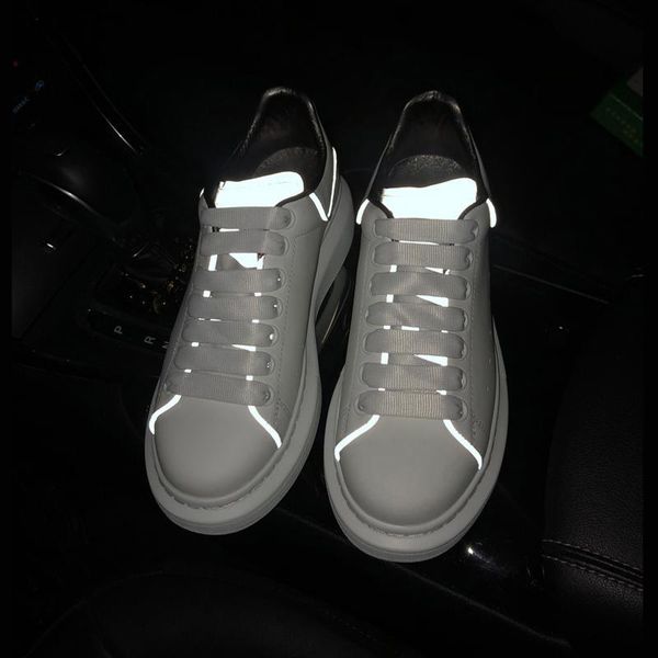 

designer 3m reflective platform shoes for girl women men hococal leather platform shoes flat casual party wedding sports size 36-44, Black