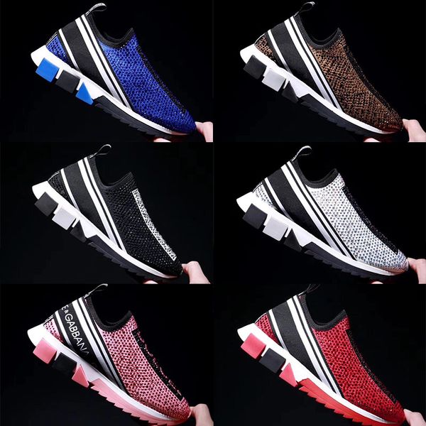 

women's sorrento sneakers with rhinestones crystals mens slip-on sneakers stretch mesh black white red glitter runner flat trainers us5