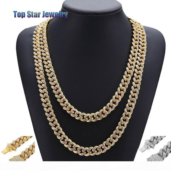 

2018 new 14k gold plated miami cuban link full cubic zirconia necklace hip hop bling jewelry hipster men women curb butterfly clasp chain, Silver