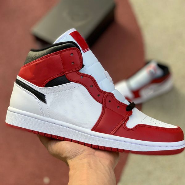 

1 mid chicago 2020 (gs) 554275 173 white gym red black high sneakers man women sneakers comfortable sneakers schoenen, White;red