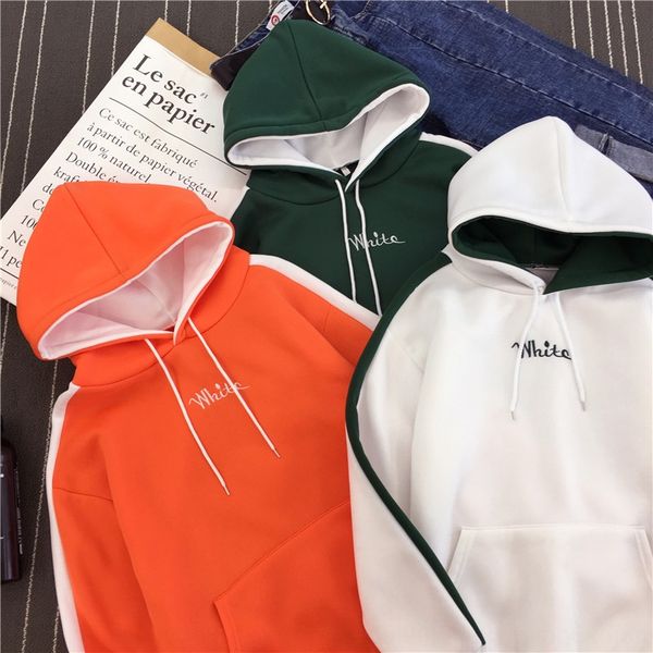 

kmhaf spring and autumn 2019 new korean style pullover outfit couple wear couple wear loose contrast color stitching pullover long sleeve v, Black