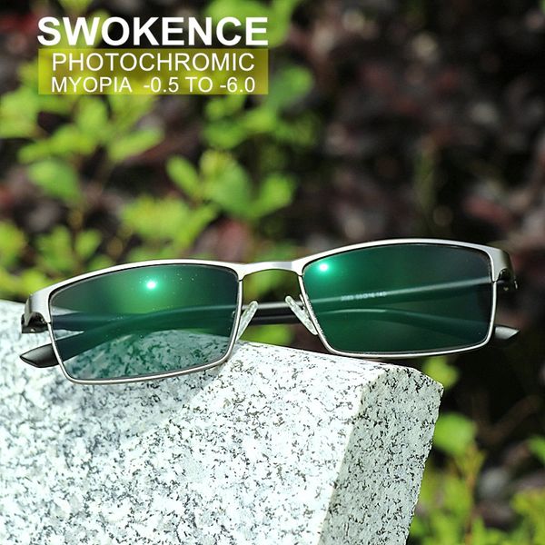 

swokence pchromic glasses myopia sunglasses sph -0.5 to -6.0 women men business prescription spectacles for nearsighted f009, White;black