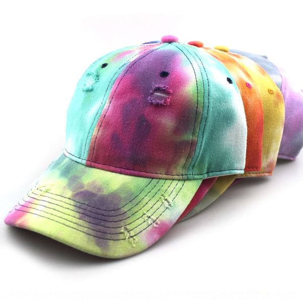 

new washed hole tie-dyed personalized colorful gradient old cotton baseball baseball cap cap, Blue;gray