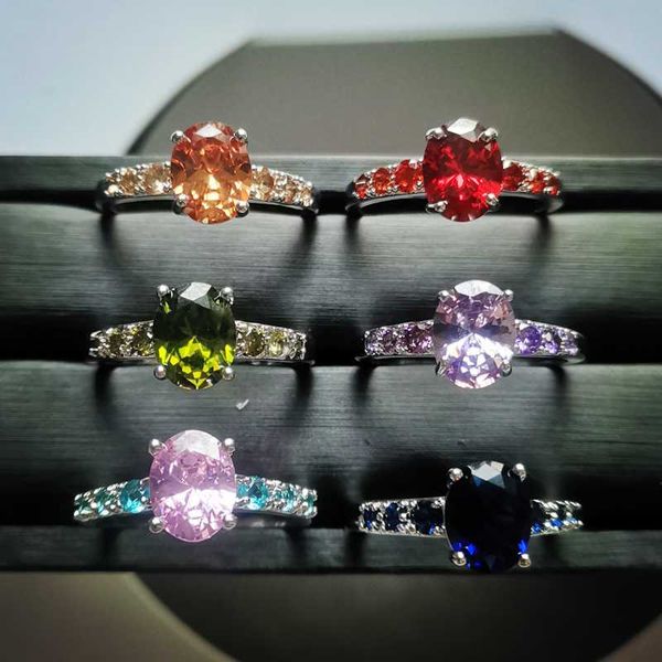 

lingmei womens fashion silver color wedding rings oval zircon engagement jewelry size 6-13 christmas birthstone gifts wholesale, Golden;silver