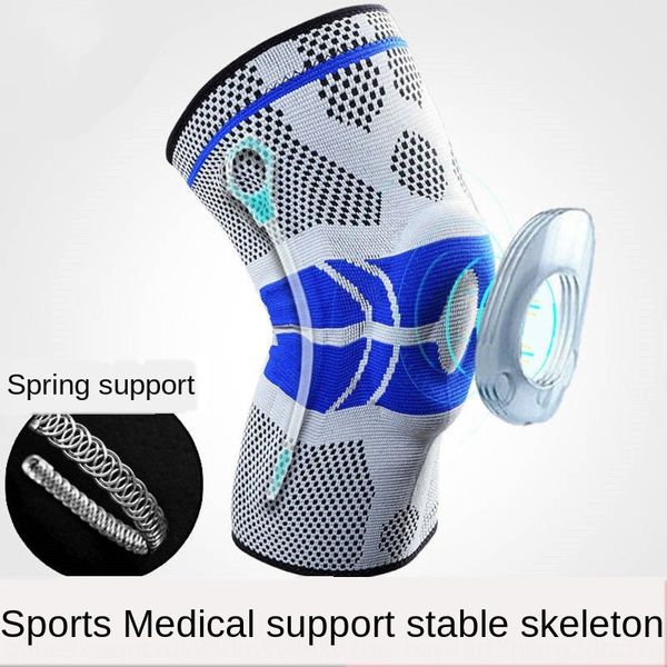 

silicone spring silicone basketball meniscus sports knee running basketball mountaineering pad nylon knitted knee pad, Black;gray