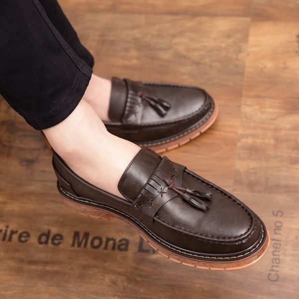 

soft leather men loafers slip on new handmade casual shoes men moccasins for split leather flat shoes tassel fashion, Black