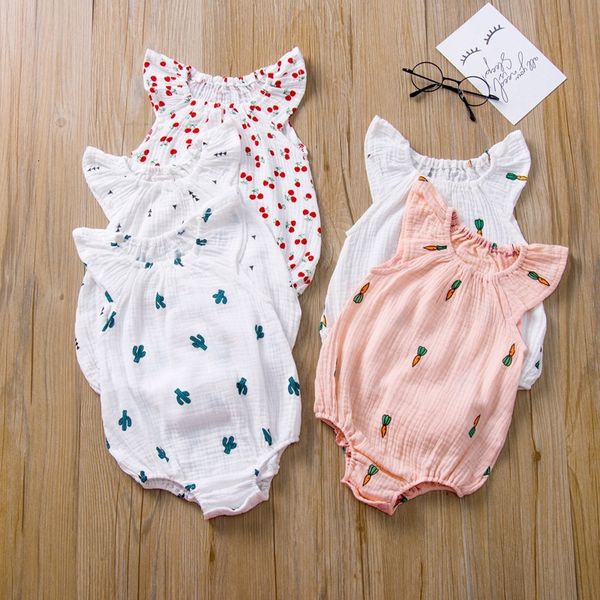 

infant baby girls fly sleeve print cotton causl bodysuits newborn jumpsuits toddler kids baby girl sunsuits baby clothes 0-24m, Blue
