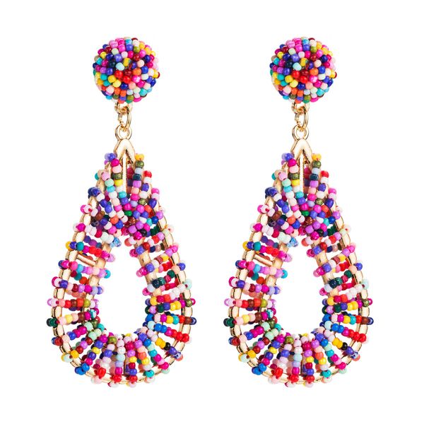 

exaggerated alloy hollowed-out water drop-shaped rice beads earrings women's fashion earring earring earring sale, Golden