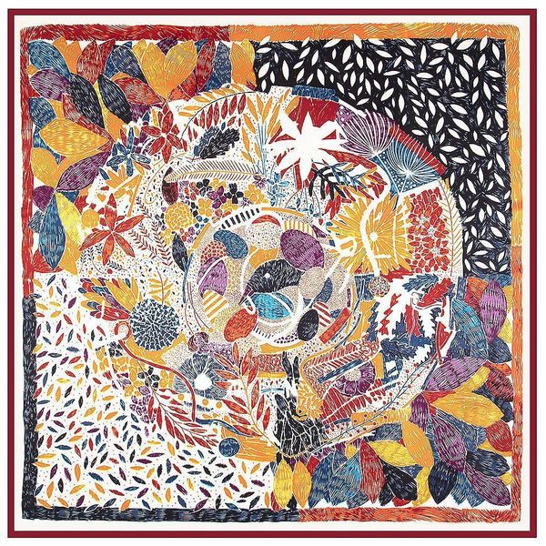 

130*130cm twill silk scarfs tree branch pine palm leaves print lady scarf turban shawl large square scarf shawls and wraps vintage, Blue;gray