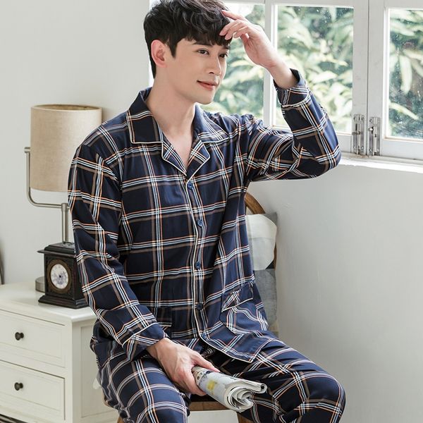 

8id76 autumn young and middle-aged men's cotton long-sleeved pajamas cotton plus fat large size suit for clothes home clothes home furn, Black;brown