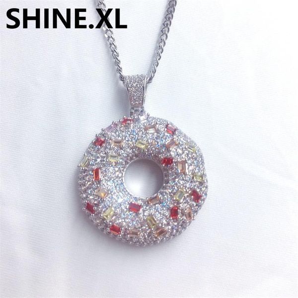 

doughnut necklaces pendants for women men donut charms jewellery iced out cz stone necklaces sweet buns pendant men, Silver