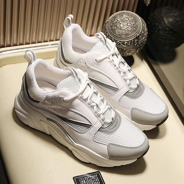 

new arrival mens shoes luxury footwears b22 sneaker in white technical knit white and silver -tone calfskin sports lace -up casual shoes, Black