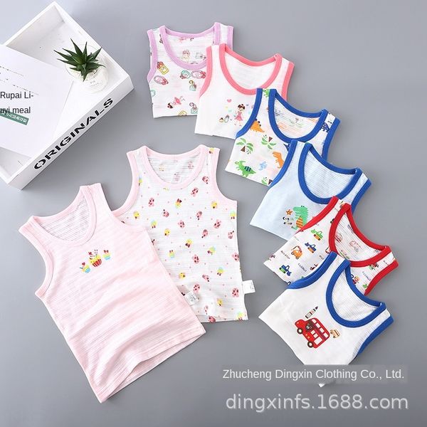 

summer ultra-thin for boys and girls baby bamboo cotton hurdle vest cotton baby vest, Blue