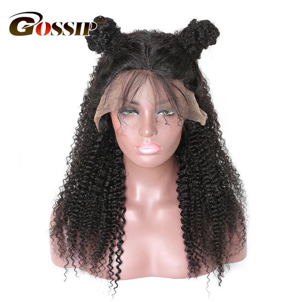 

150% mongolian kinky curly hair t part wig gossip remy human hair lace front wig kinky curly wig, Black